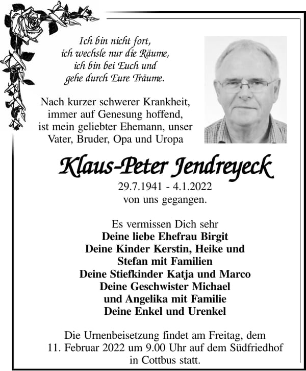 Traueranzeige Klaus-Peter Jendreyeck