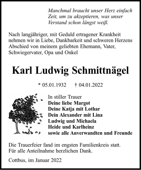 Traueranzeige Karl Ludwig Schmittnägel