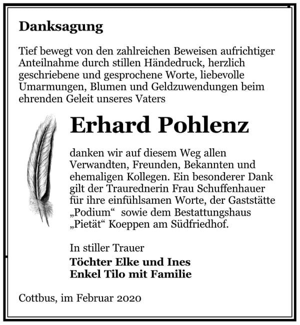 Danksagung Erhard Pohlenz