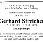Traueranzeige Gerhard Streicher
