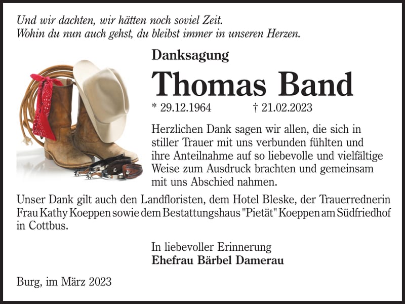 Danksagung Thomas Band