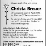 Traueranzeige Christa Breuer
