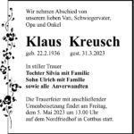 Traueranzeige Klaus Kreusch