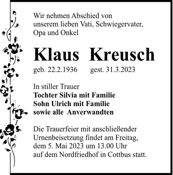 Traueranzeige Klaus Kreusch