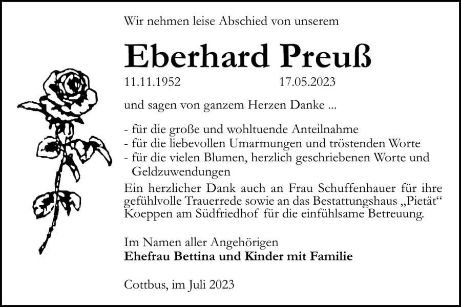 Danksagung Eberhard Preuß