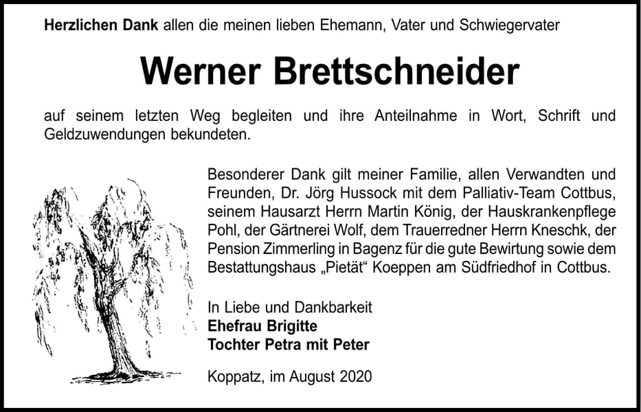Danksagung Werner Brettschneider