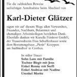 Danksagung Karl-Dieter Glätzer