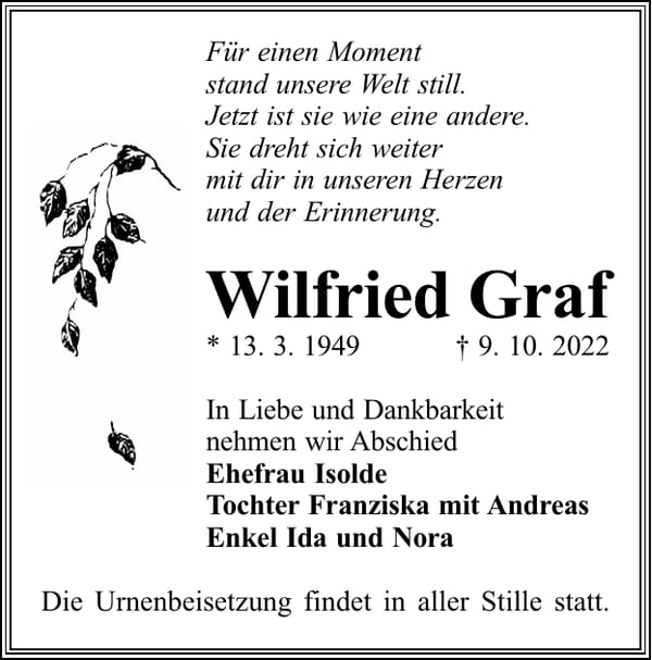 Traueranzeige Wilfried Graf