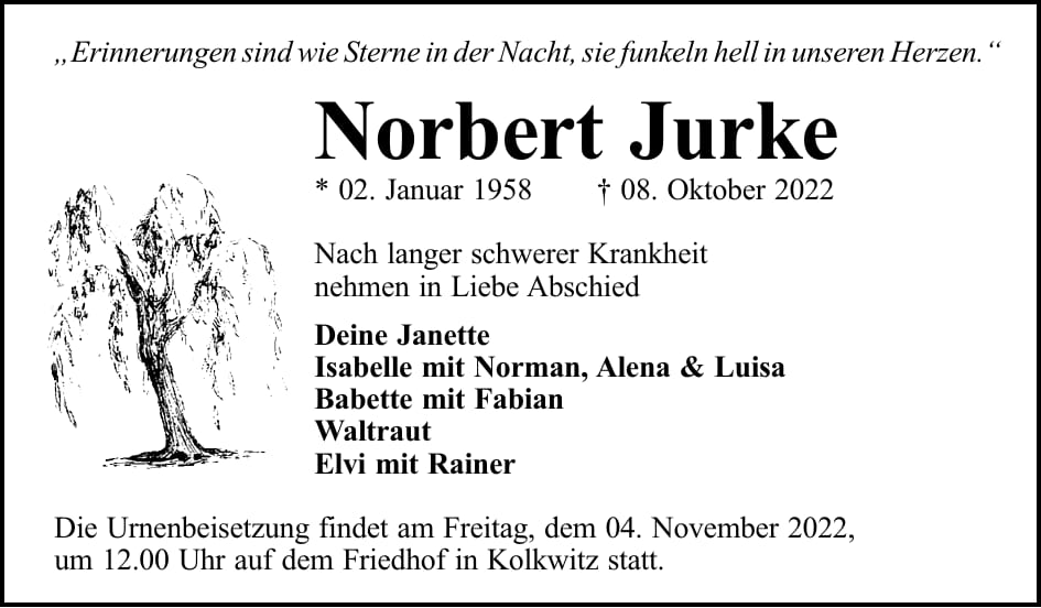Traueranzeige Norbert Jurke