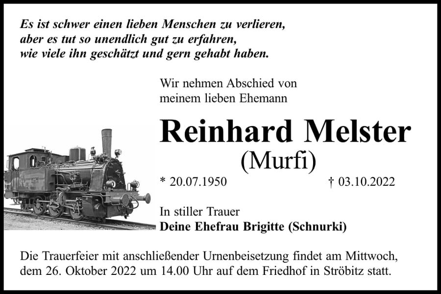 Traueranzeige Reinhard Melster