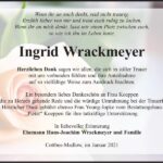 Danksagung Ingrid Wrackmeyer