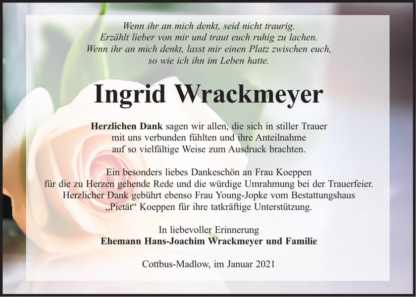 Danksagung Ingrid Wrackmeyer
