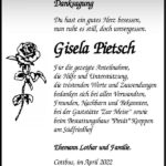 Danksagung Gisela Pietsch