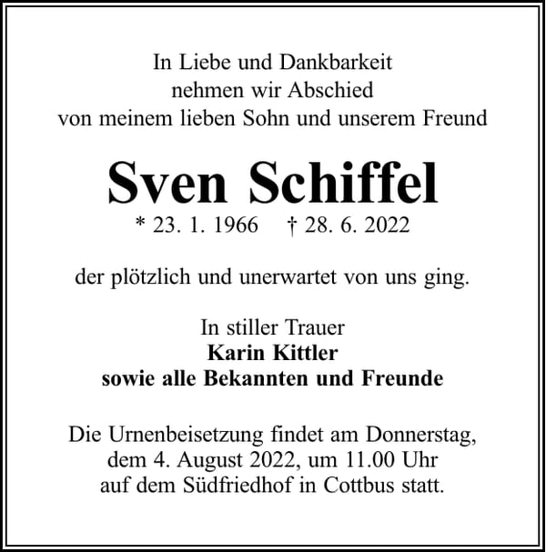 Traueranzeige Sven Schiffel