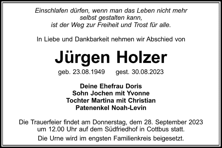Traueranzeige Jürgen Holzer