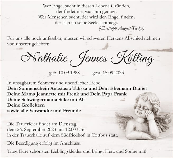 Traueranzeige Nathalie Jennes Kölling
