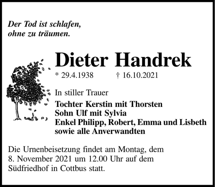 Traueranzeige Dieter Handrek