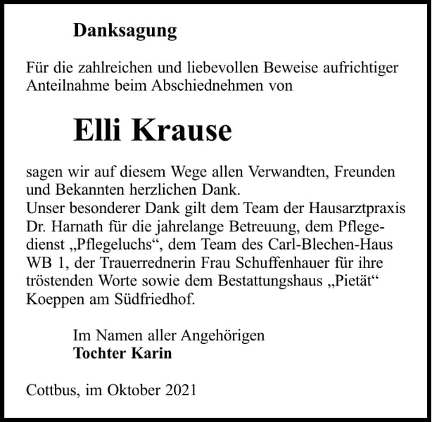 Danksagung Elli Krause