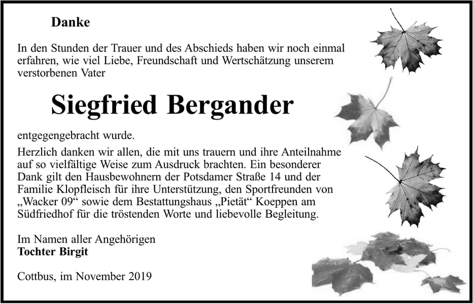 Danksagung Siegfried Bergander