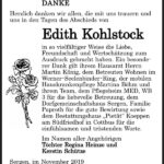 Danksagung Edith Kohlstock