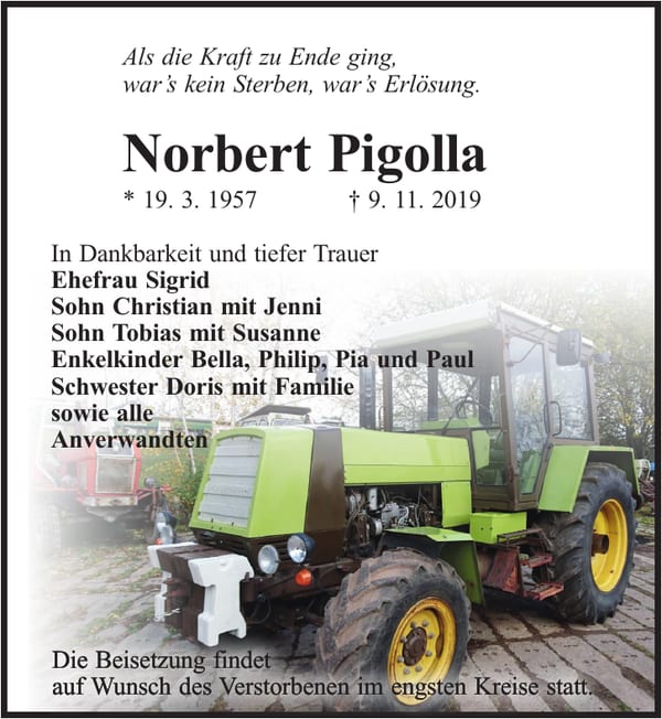 Traueranzeige Norbert Pigolla