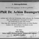 Jahresgedenken OPhR Dr. Achim Baumgertel
