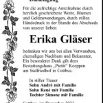 Danksagung Erika Gläser