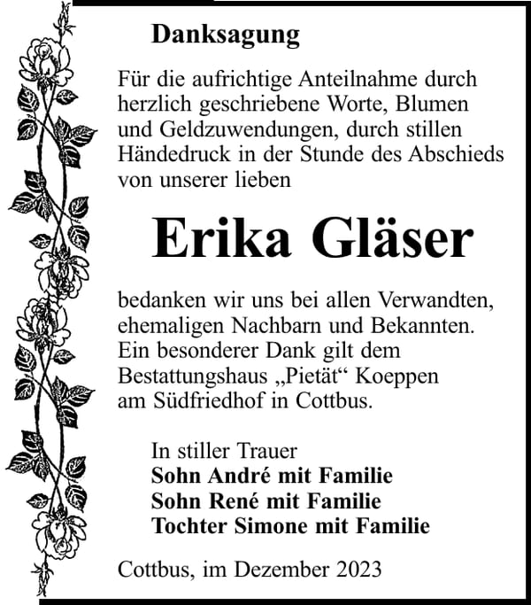 Danksagung Erika Gläser