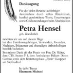 Danksagung Petra Hensel, geb. Wunderlich