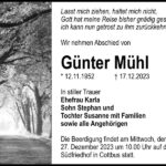 Traueranzeige Günter Mühl