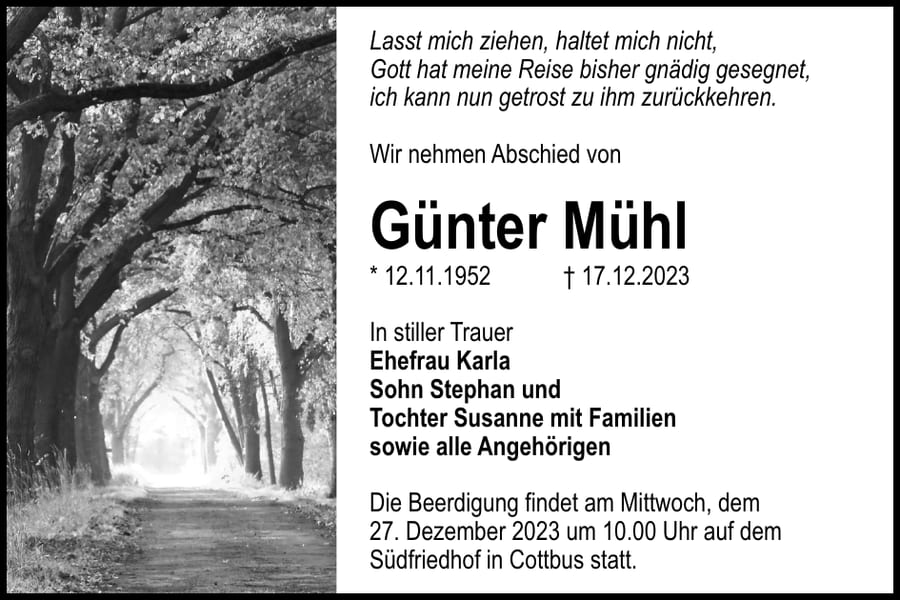 Traueranzeige Günter Mühl