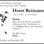 Danksagung Horst Reimann