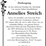 Danksagung Annelies Streich