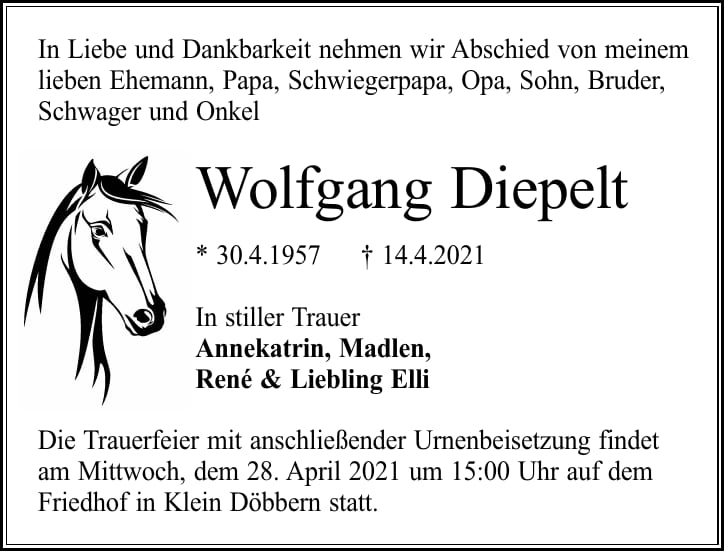 Traueranzeige Wolfgang Diepelt