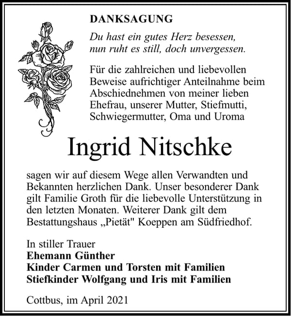 Danksagung Ingrid Nitschke