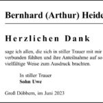 Danksagung Bernhard (Arthur) Heide
