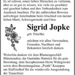 Danksagung Sigrid Jopke, geb. Petschke