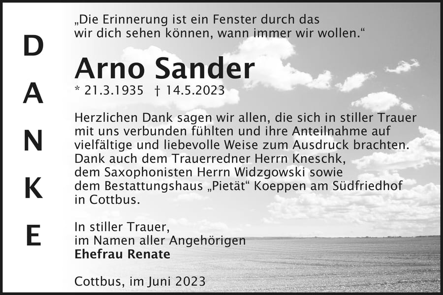 Danksagung Arno Sander