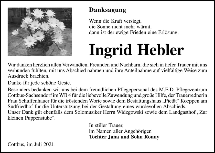 Danksagung Ingrid Hebler