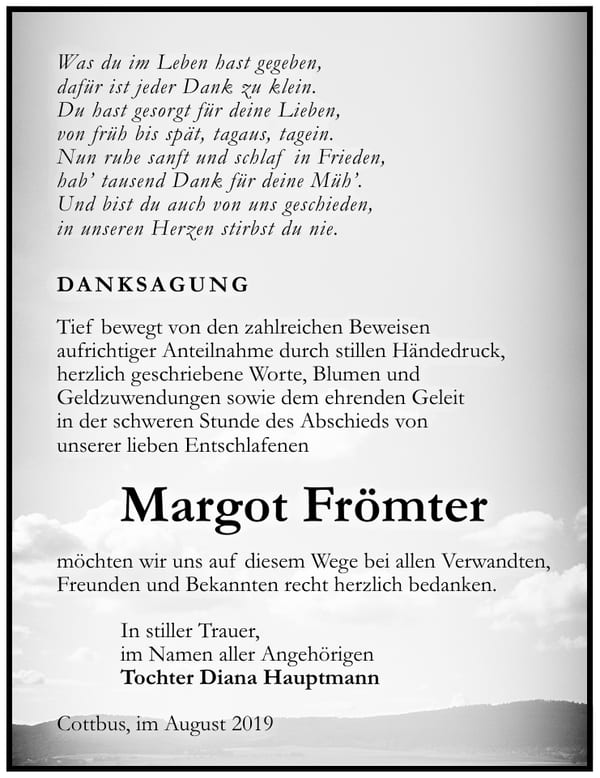 Traueranzeige Margot Frömter