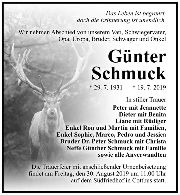 Traueranzeige Günter Schmuck