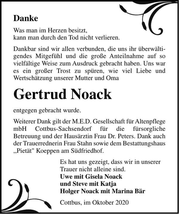 Danksagung Gertrud Noack