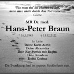Traueranzeige MR Dr. med. Hans-Peter Braun