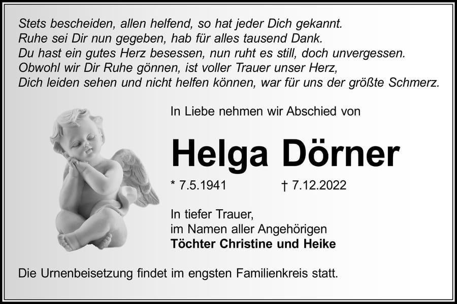 Traueranzeige Helga Dörner