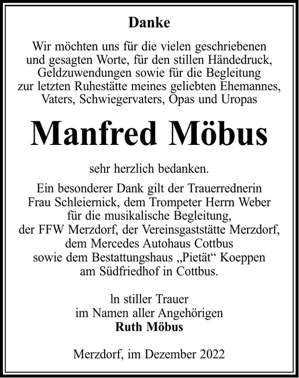 Danksagung Manfred Möbus