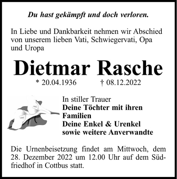 Traueranzeige Dietmar Rasche