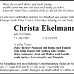 Traueranzeige Christa Ekelmann, geb. Herrmann