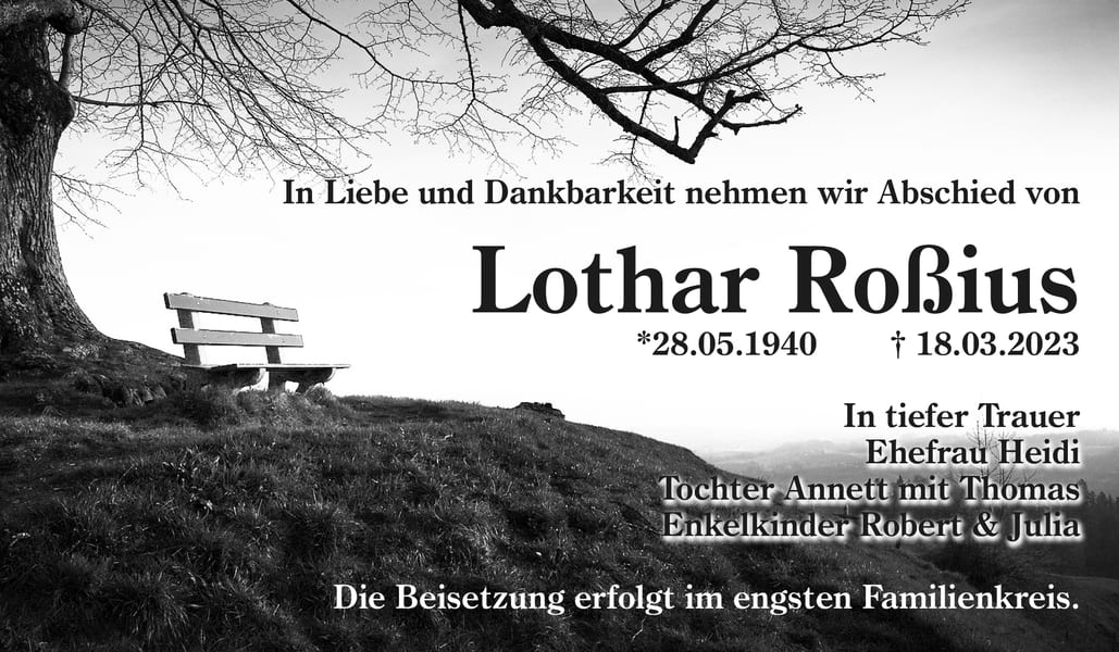 Traueranzeige Lothar Roßius