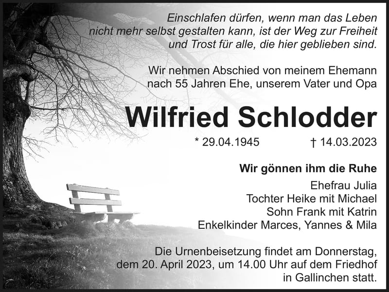 Traueranzeige Wilfried Schlodder
