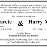 Traueranzeige Margarete Harry Müller, geb. Moogk